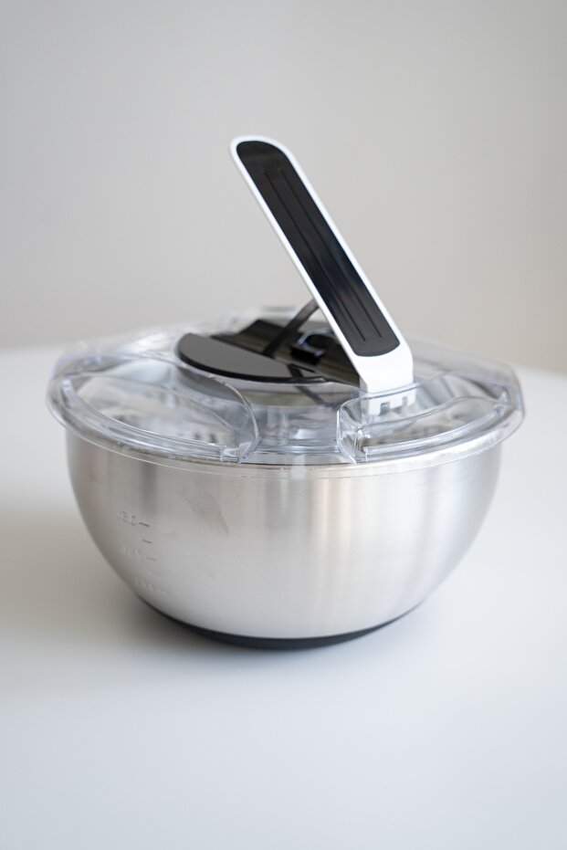 Stainless Steel Salad Spinner – Rotating Mechanism, with Transparent Lid