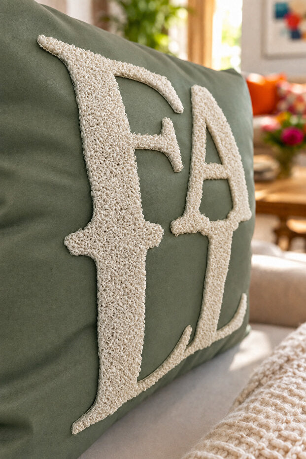FALL Embroidered Decorative Pillow Cover 43×43 cm – Sage Green