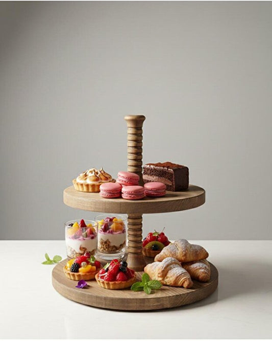 2 Tier Natural Wood Serving Tray