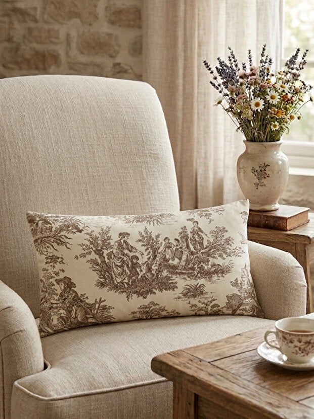 Toile de Jouy Decorative Pillow Cover 30×50 cm – Brown