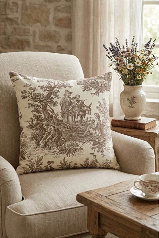 Toile de Jouy Decorative Pillow Covers 43×43 cm – Set of 2