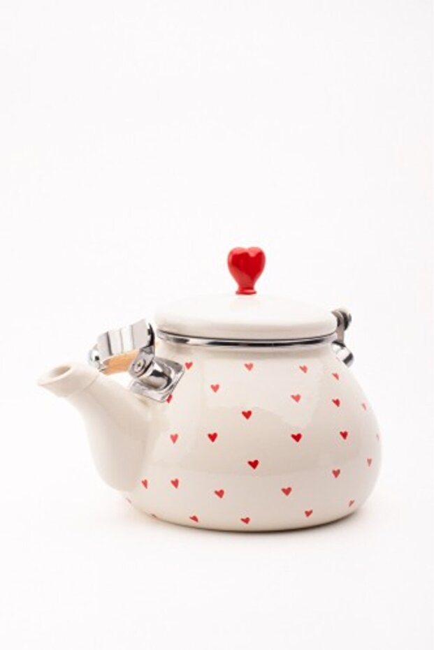 Cupid Enamel Heart Pattern Vintage Kettle - 2 Liters