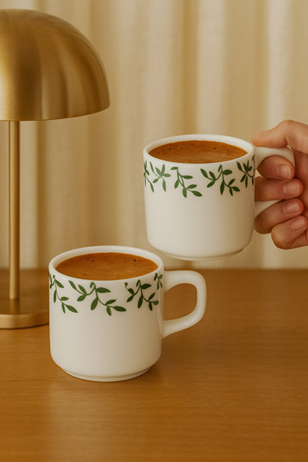 2 Piece Handmade Ceramic Ivy Pattern Matte Mug / Cup