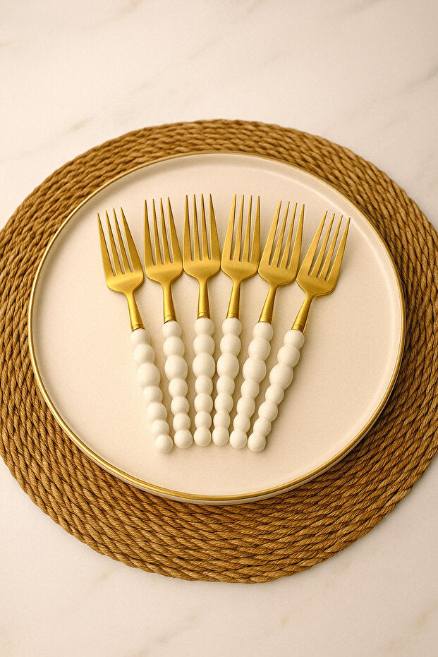 Modern White Pearl Cutlery 30 Piece Set - Gold