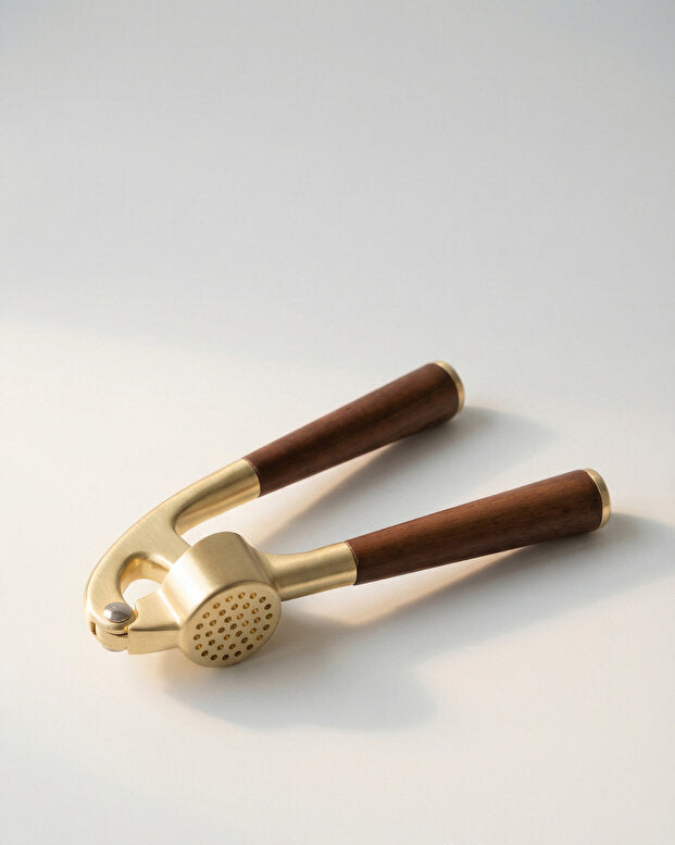 Gold Garlic Crusher with Acacia Handle