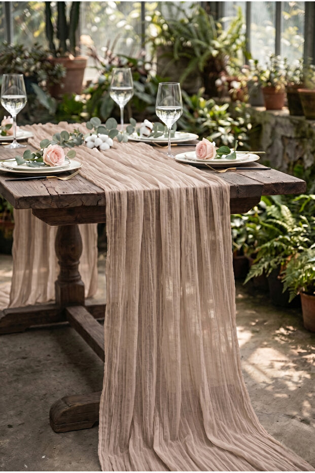 Nuvé Cotton Tulle Table Runner – Beige