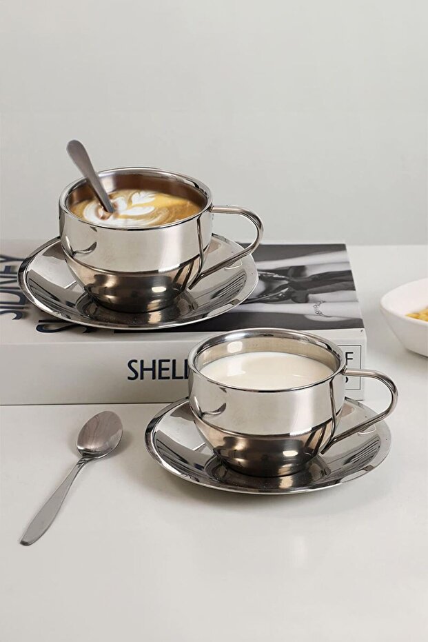 Steel 180ml Double-Walled Coffee Cup 2 Person Set