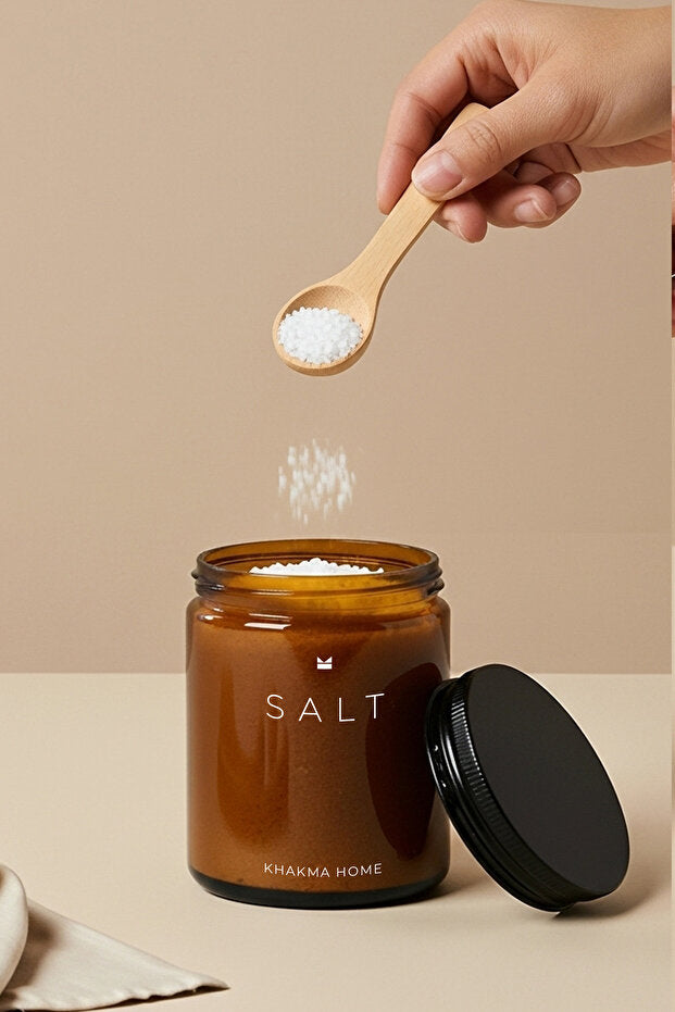 Amber Glass Spice Jar 2 Piece Set With Wooden Stand