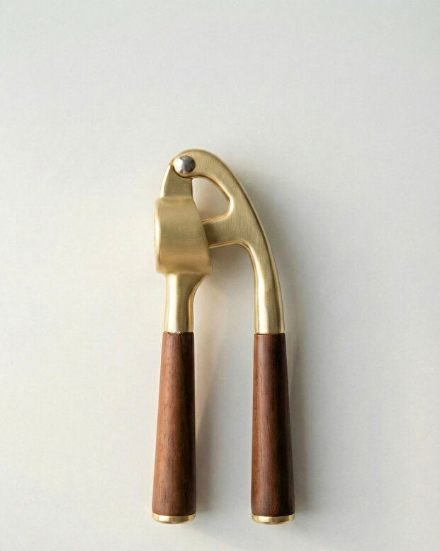 Gold Garlic Crusher with Acacia Handle