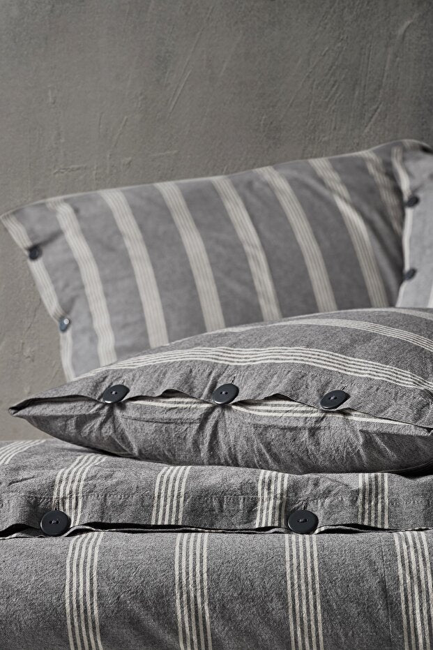 Luke Bold 100% Cotton Washable Vintage Duvet Cover Set - Anthracite