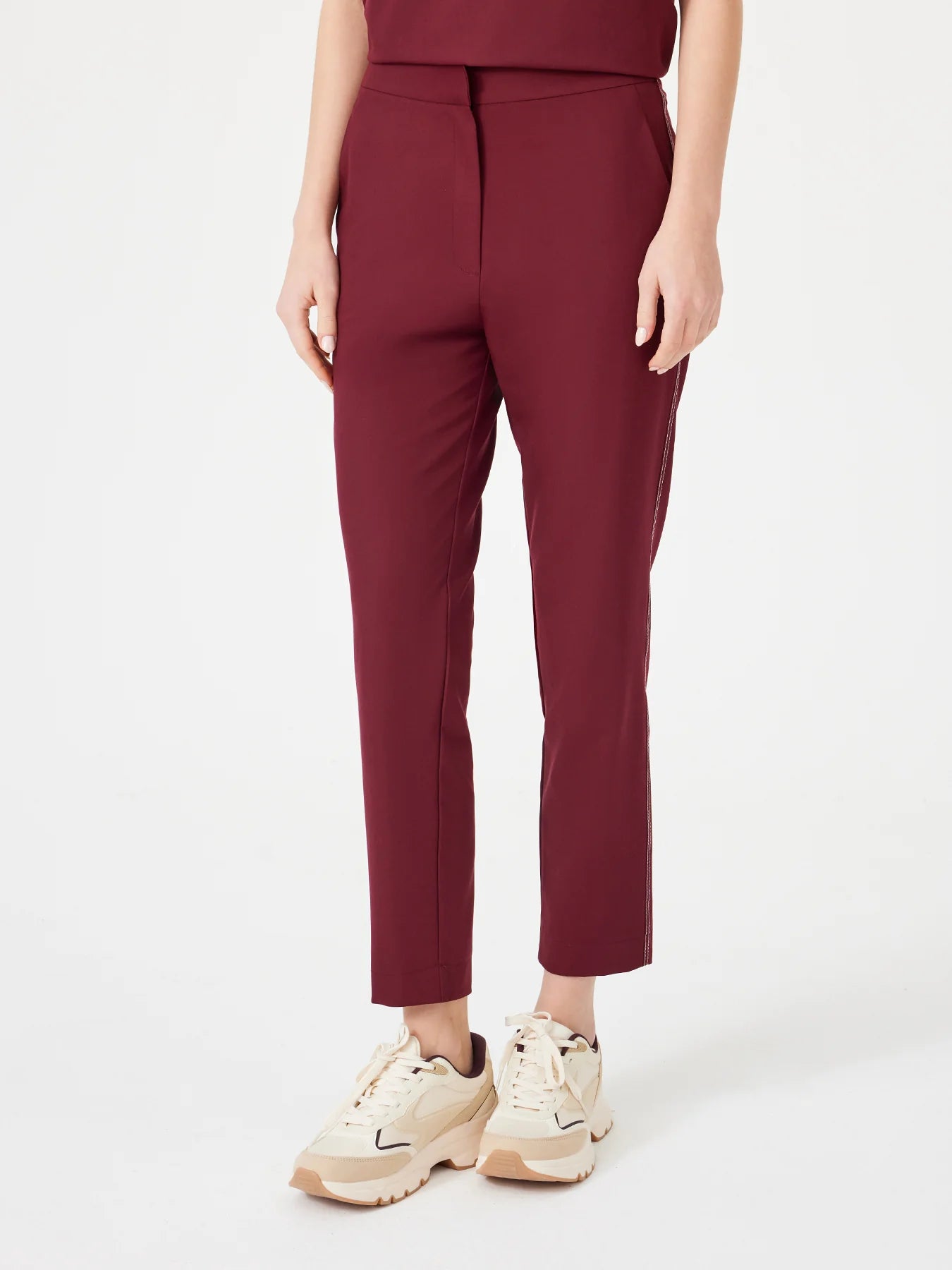 Cosa Fortius® Women's Contrast Stitch Trousers - Burgundy