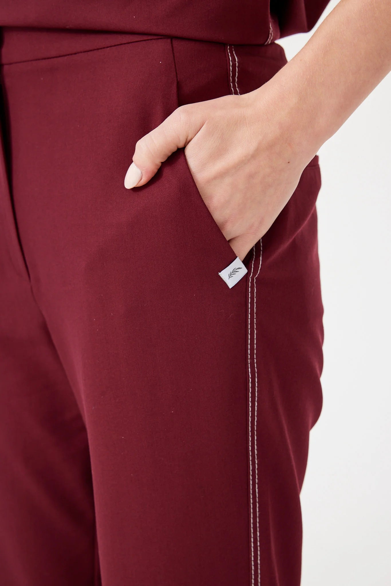 Cosa Fortius® Women's Contrast Stitch Trousers - Burgundy