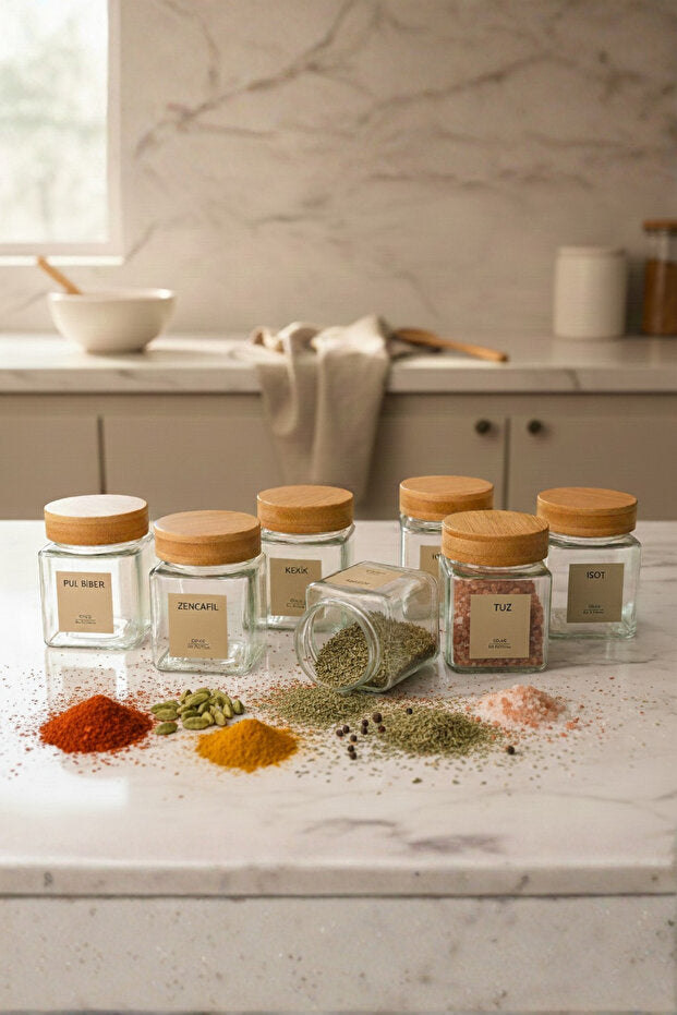 Bamboo Spice Square Jar 6 Piece Set