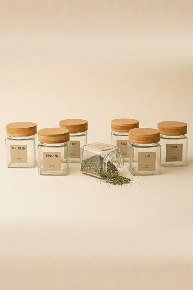 Bamboo Spice Square Jar 6 Piece Set
