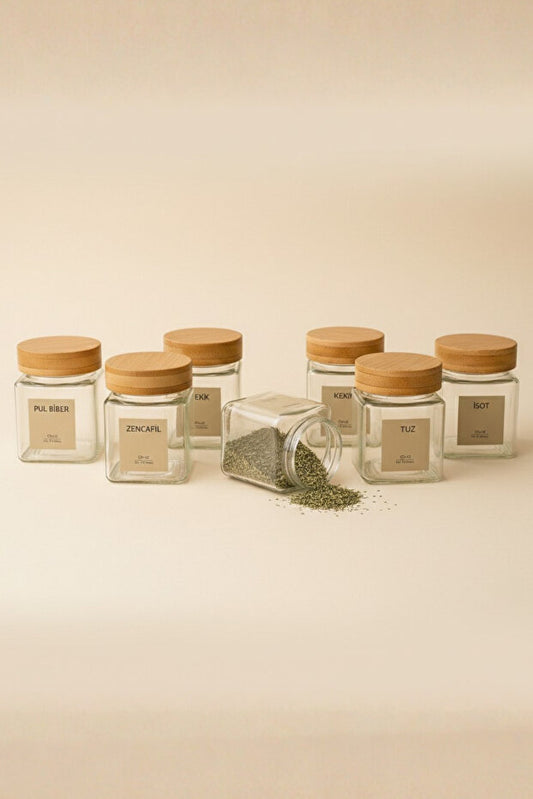 Bamboo Spice Square Jar 6 Piece Set