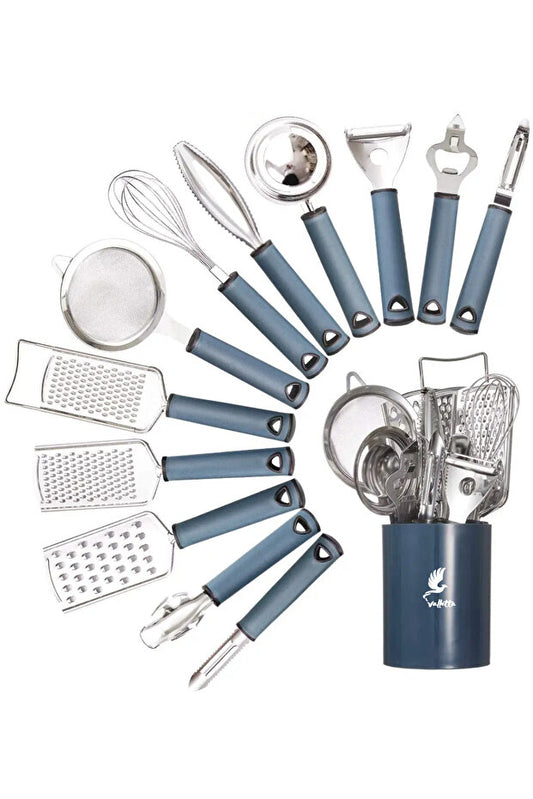 Luqa 13 Piece Multi-Purpose Practical Kitchen Utensil and Serving Set with Stand