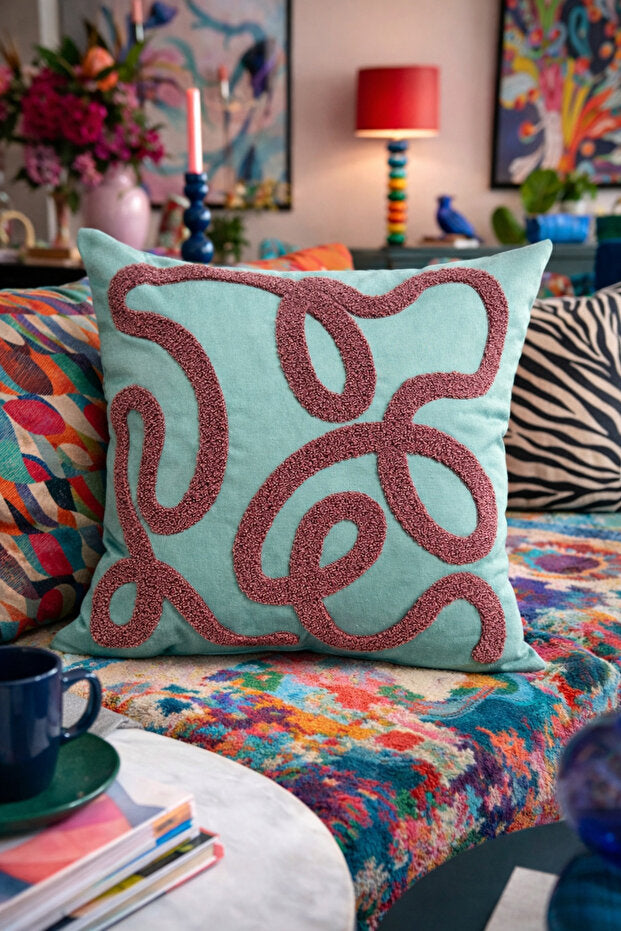 Curve Punch Embroidery Pillow Case