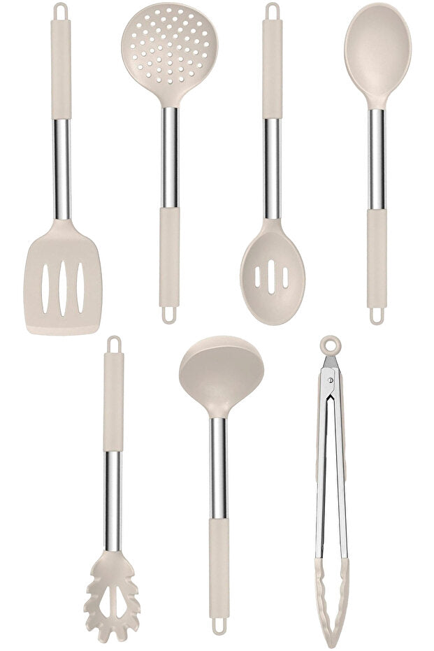 Molikan 7 Piece Heat-Resistant Silicone Non-Stick Serving Set Vanilla