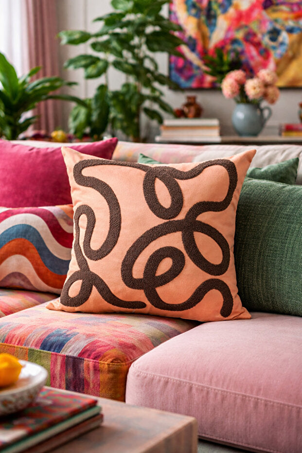 Curve Punch Embroidery Pillow Case