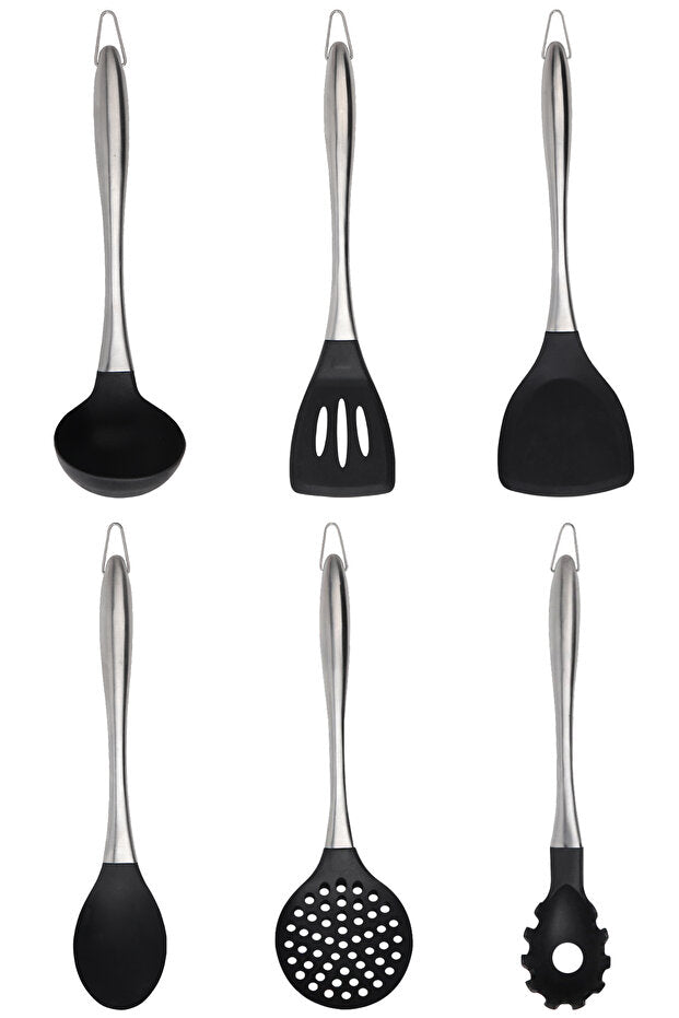 Pisa 6 Piece Heat-Resistant, Non-Stick, Stainless Steel Serving Set with Silicone Tips