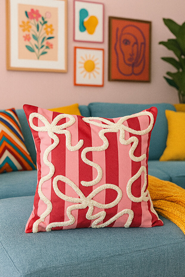 Bow Punch Embroidery Pillow Case