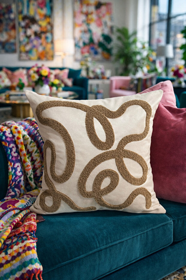 Curve Punch Embroidery Pillow Case