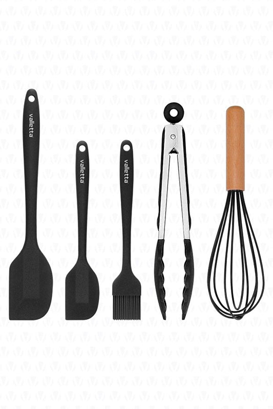 Fugazi Heat Resistant, Non-Stick Silicone Spatula Set, 5 Pieces, Black