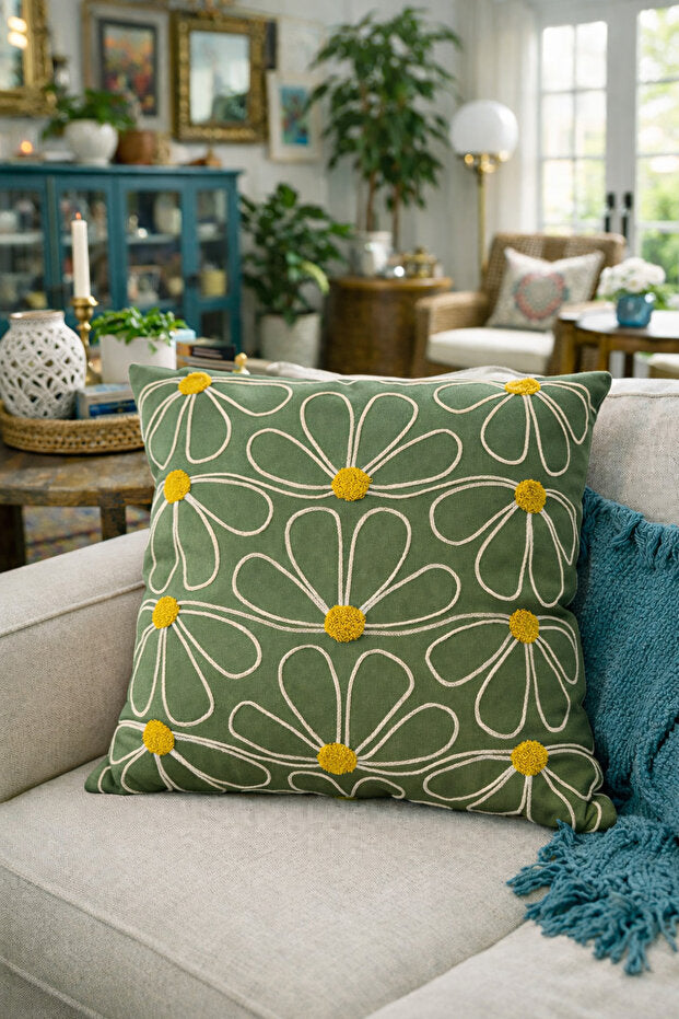 Daisy Punch Embroidery Pillow Case