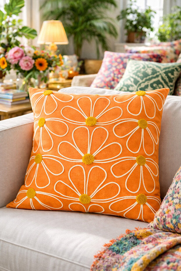 Daisy Punch Embroidery Pillow Case