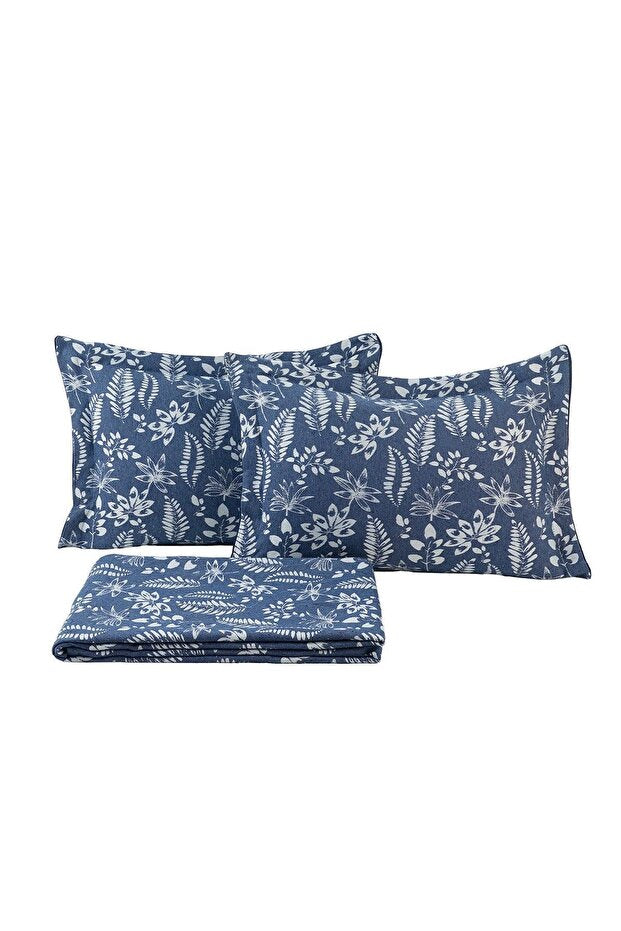 Mokka Linen Bedspread Set - Blue