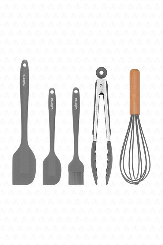 Fugazi Heat Resistant, Non-Stick Silicone Spatula Set, 5 Pieces, Gray