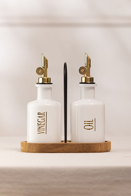 Marbella Bamboo Stand 2 Piece Oil and Vinegar Set