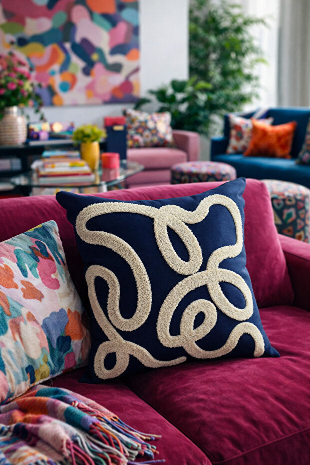 Curve Punch Embroidery Pillow Case