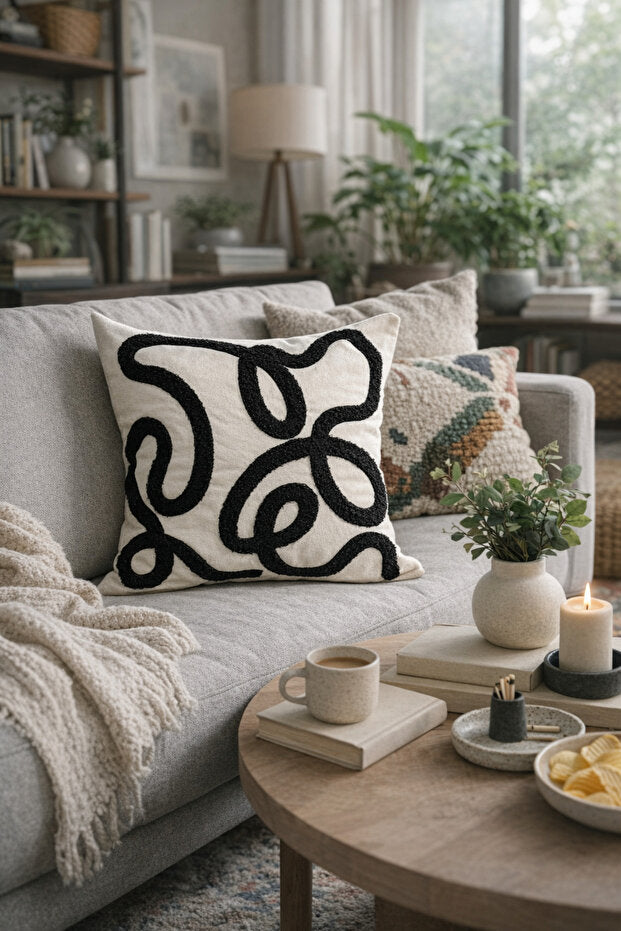 Curve Punch Embroidery Pillow Case