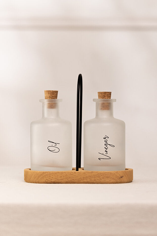 Vigo Bamboo Stand 2 Piece Oil and Vinegar Set