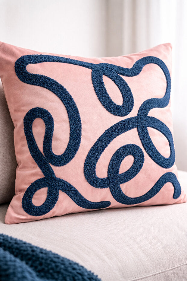 Curve Punch Embroidery Pillow Case