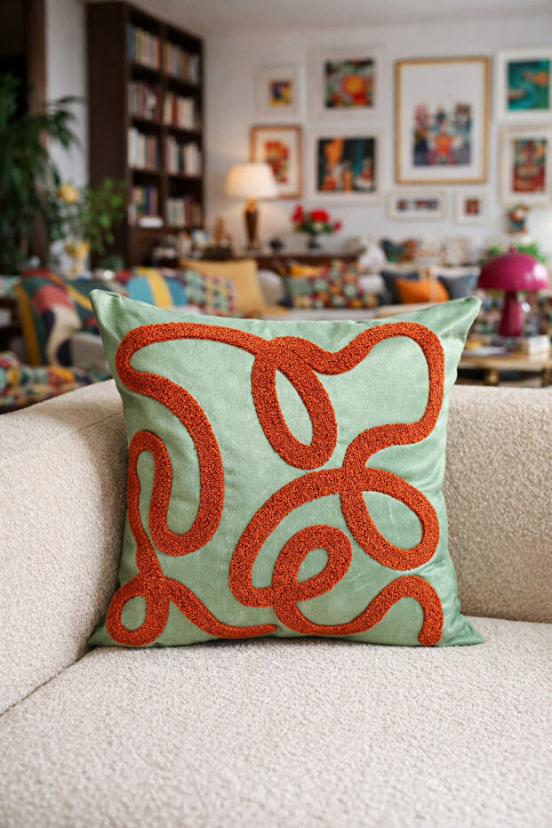 Curve Punch Embroidery Pillow Case
