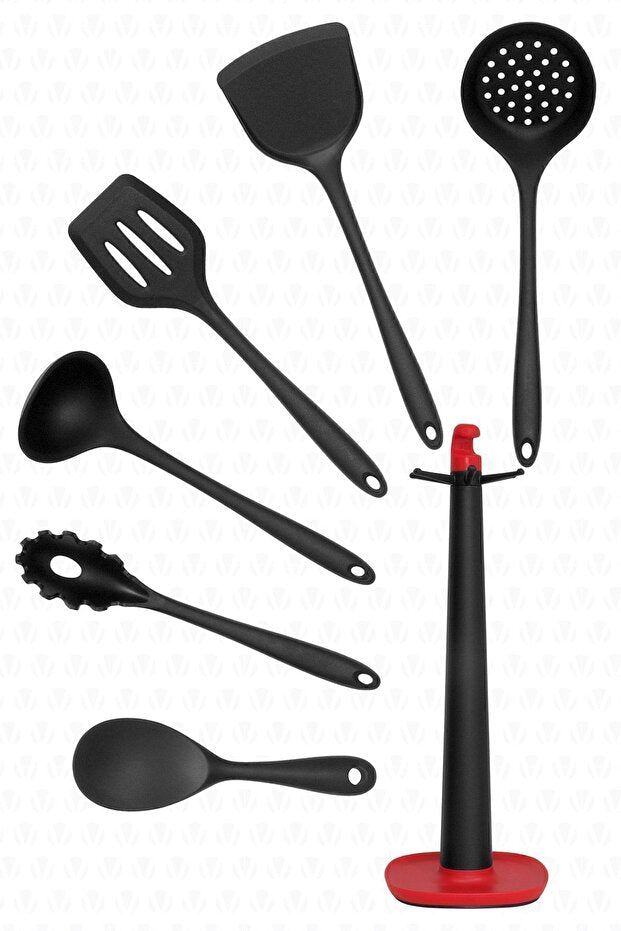 Claris 7 Piece Spatula Set with Stand, Black