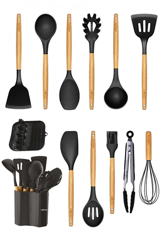 Dimarco Heat Resistant, Non-Stick, 13 Piece Silicone Spatula Kitchen Set, Black