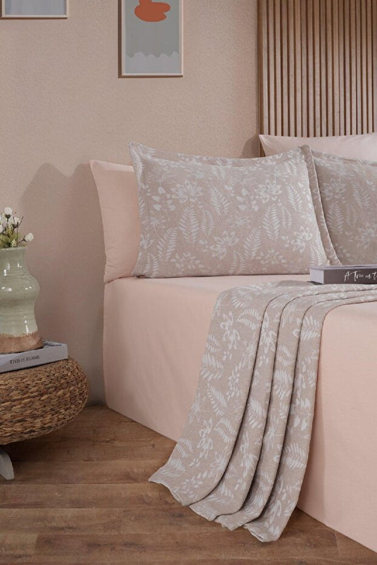 Mokka Linen Bedspread Set - Ecru