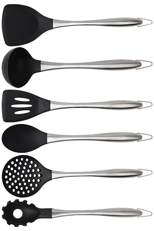 Pisa 6 Piece Heat-Resistant, Non-Stick, Stainless Steel Serving Set with Silicone Tips