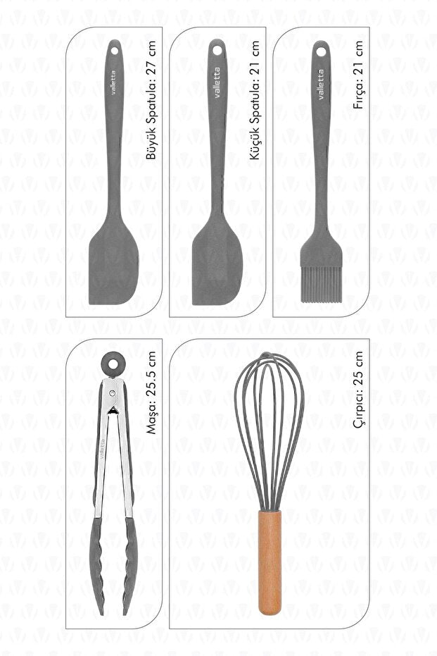 Fugazi Heat Resistant, Non-Stick Silicone Spatula Set, 5 Pieces, Gray