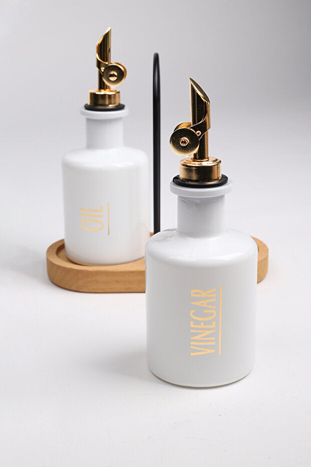 Marbella Bamboo Stand 2 Piece Oil and Vinegar Set