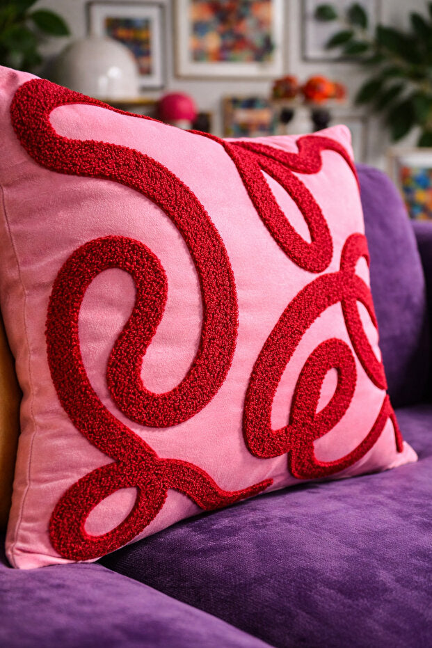 Curve Punch Embroidery Pillow Case