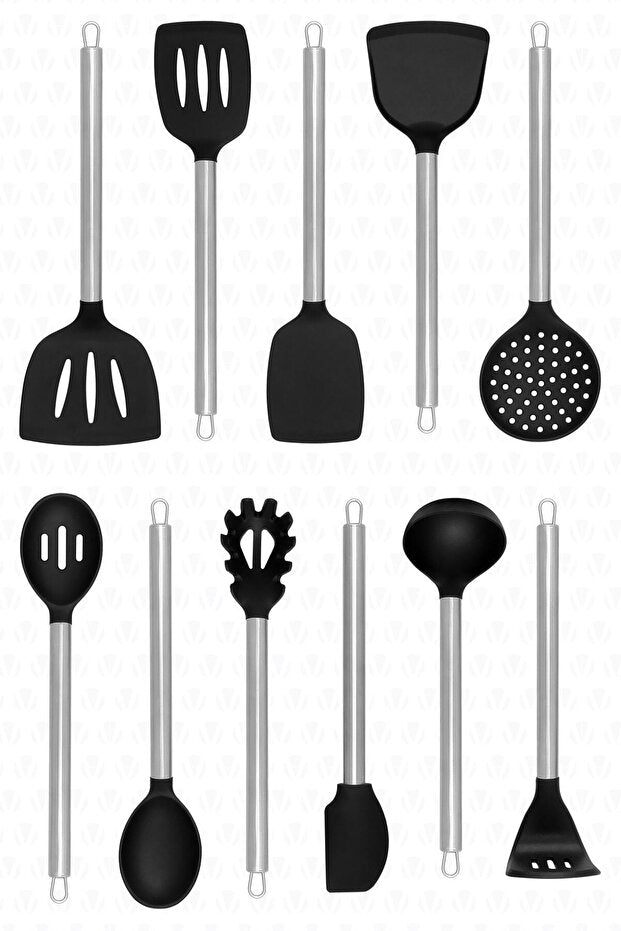 Noda 11 Piece Stainless Steel Spatula Kitchen Set - Black