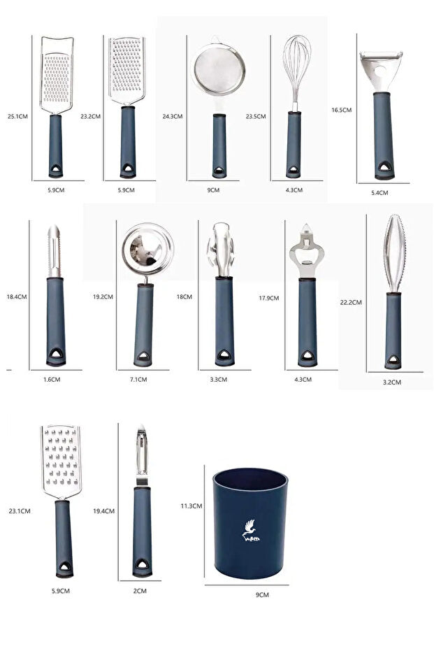 Luqa 13 Piece Multi-Purpose Practical Kitchen Utensil and Serving Set with Stand