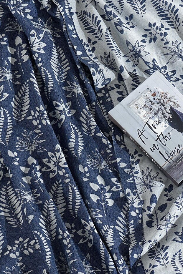 Mokka Linen Bedspread Set - Blue