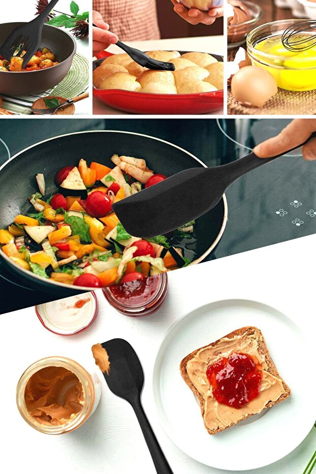 Fugazi Heat Resistant, Non-Stick Silicone Spatula Set, 5 Pieces, Black