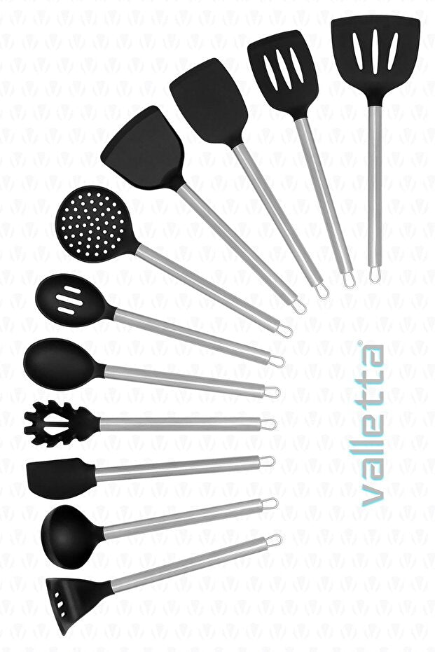 Noda 11 Piece Stainless Steel Spatula Kitchen Set - Black