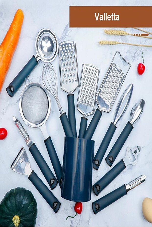 Luqa 13 Piece Multi-Purpose Practical Kitchen Utensil and Serving Set with Stand